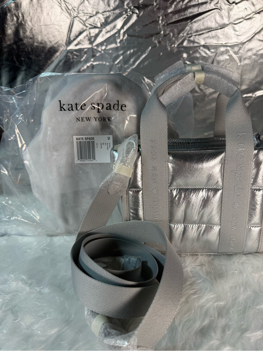 kate spade Silver Quilted Metallic Shoulder Bag with Adjustable Strap